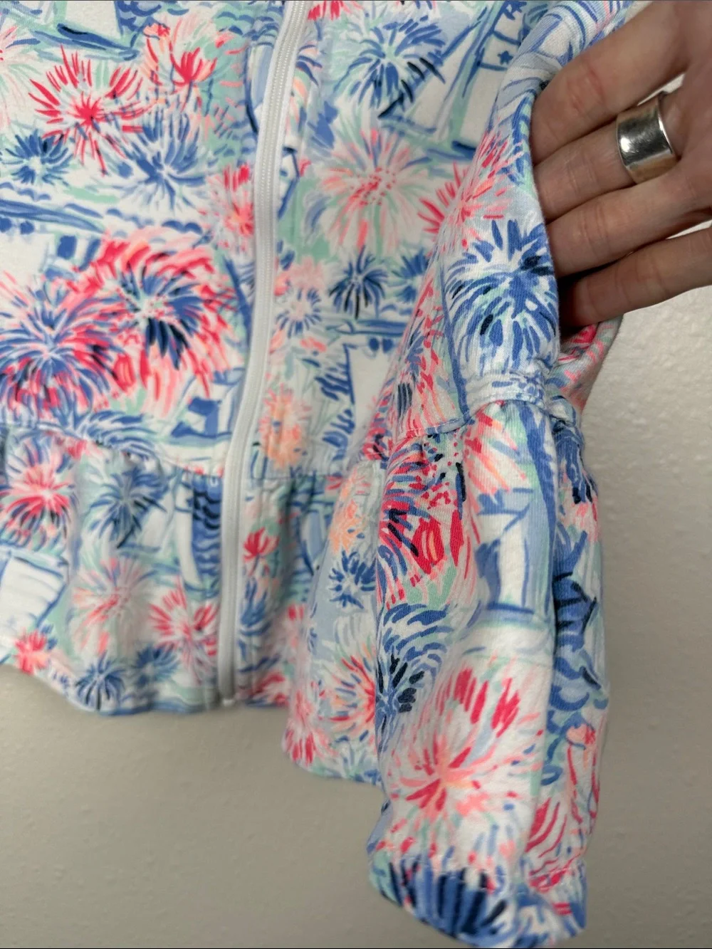 Lilly Pulitzer Girls S 4/5 Shining Sea Patriotic Firework Zip CoverUp Dress Flaw